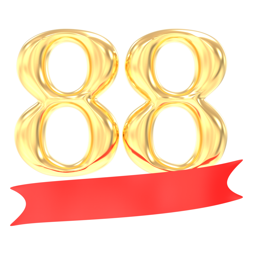 Anniversary 88 Number Gold And Red 3d Rendering png