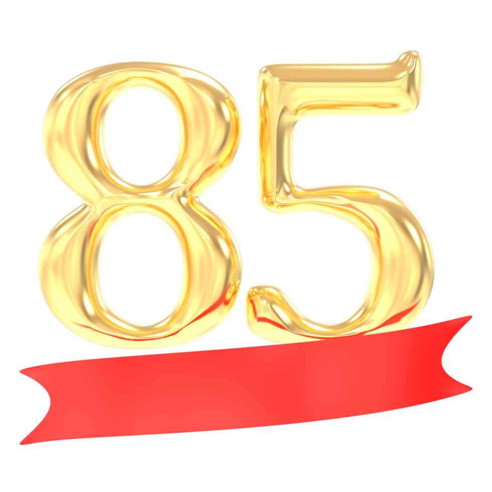 Anniversary 85 Number Gold And Red 3d Rendering png