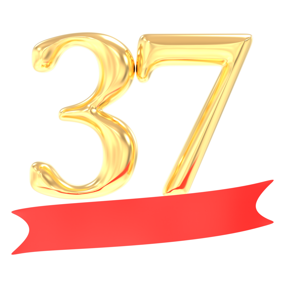 Anniversary 37 Number Gold And Red 3d Rendering png