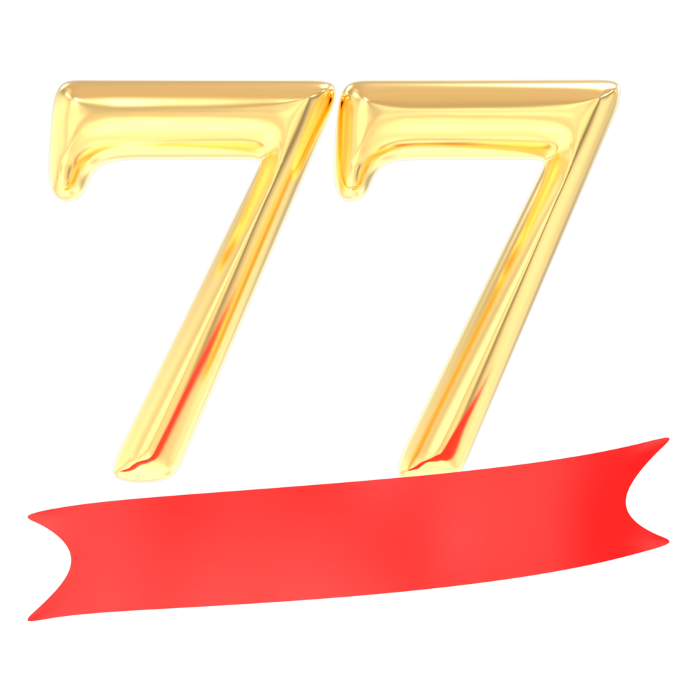 Anniversary 77 Number Gold And Red 3d Rendering png