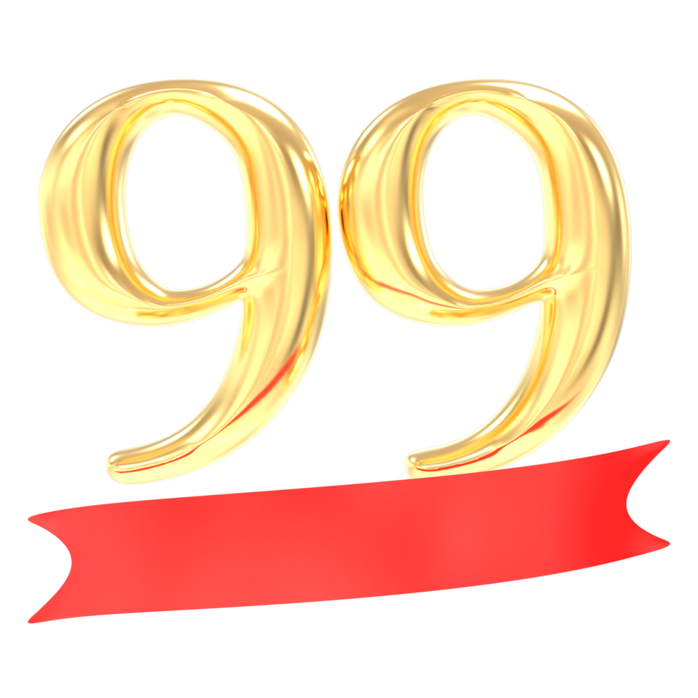 Anniversary 99 Number Gold And Red 3d Rendering png