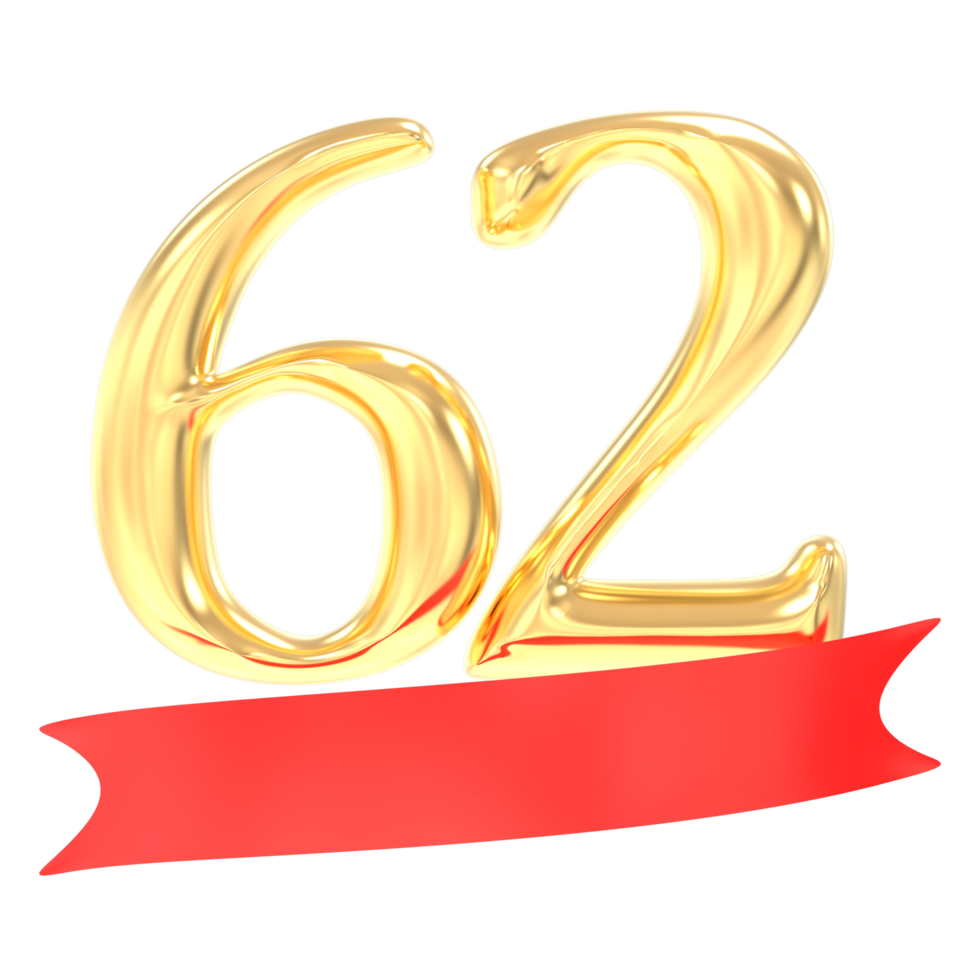 Anniversary 62 Number Gold And Red 3d Rendering png