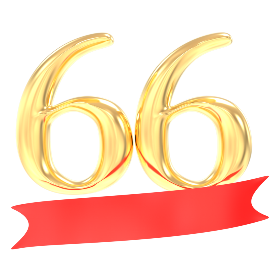 Anniversary 66 Number Gold And Red 3d Rendering png