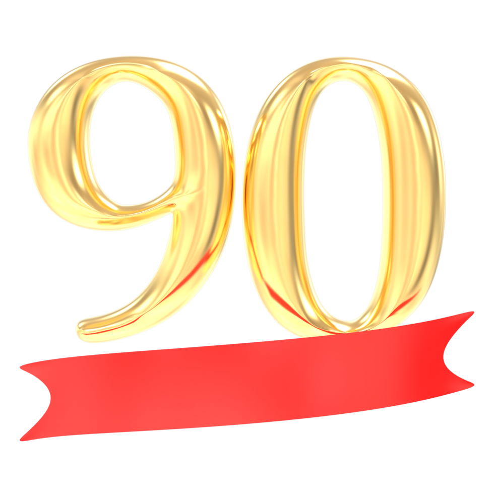 Anniversary 90 Number Gold And Red 3d Rendering png
