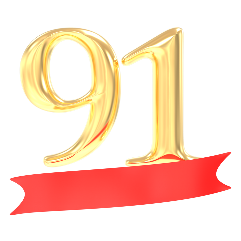 Anniversary 91 Number Gold And Red 3d Rendering png