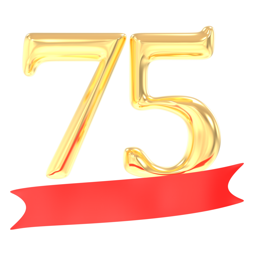 Anniversary 75 Number Gold And Red 3d Rendering png