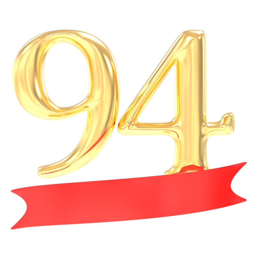 Anniversary 94 Number Gold And Red 3d Rendering png