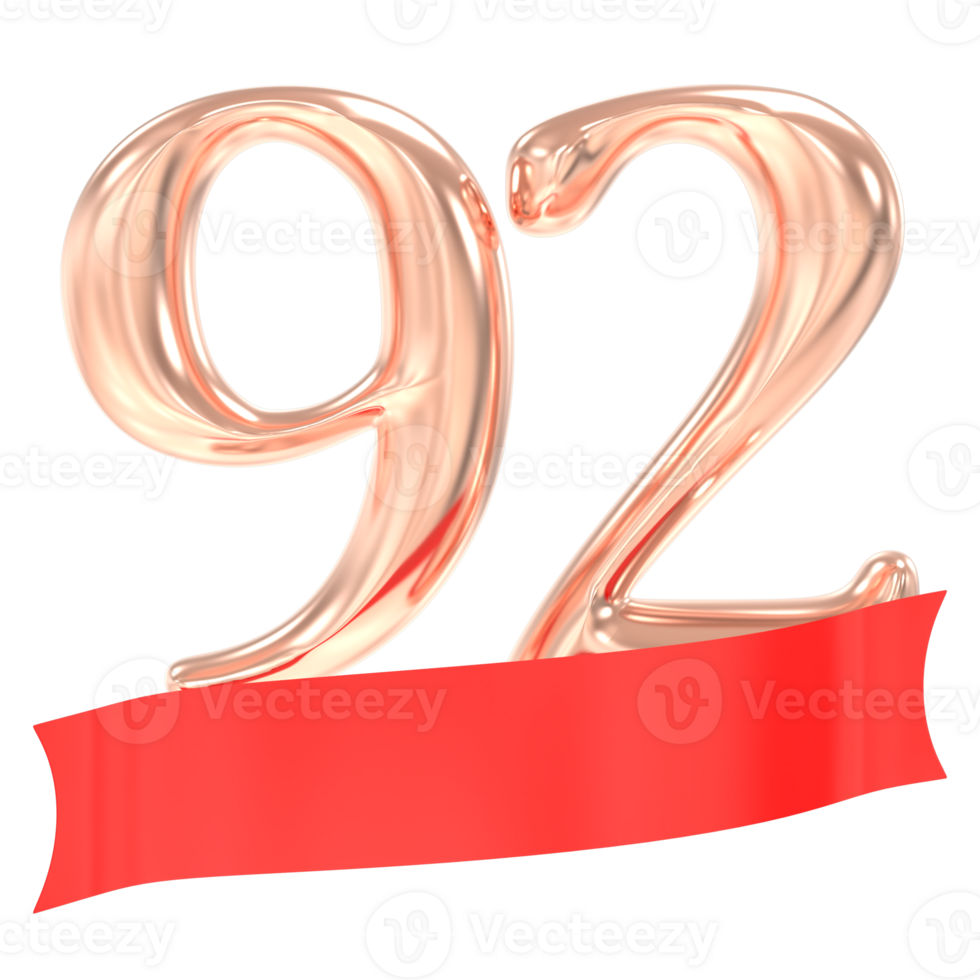 Happy Anniversary 92 Years 3d Rendering png