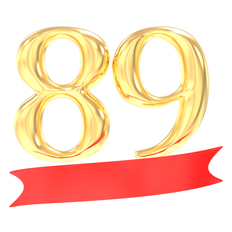 Anniversary 89 Number Gold And Red 3d Rendering png