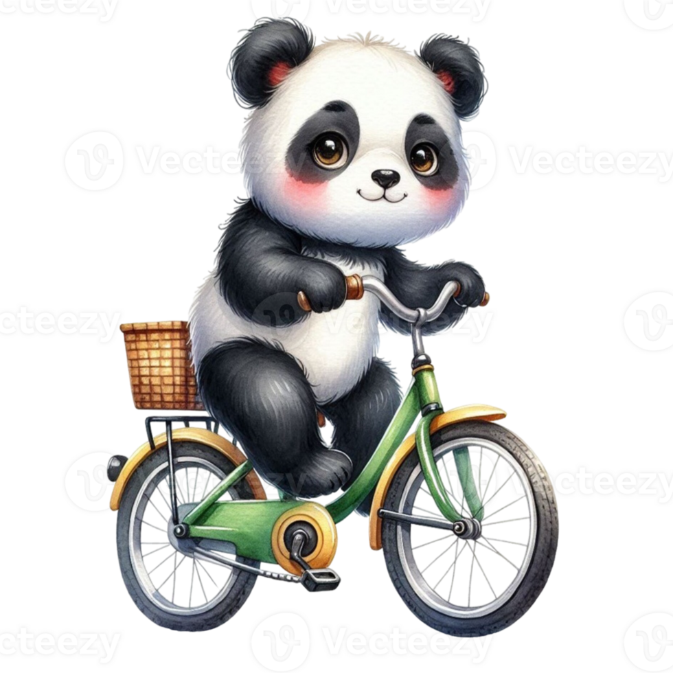 aigenerated panda riding a bicycle with basket png