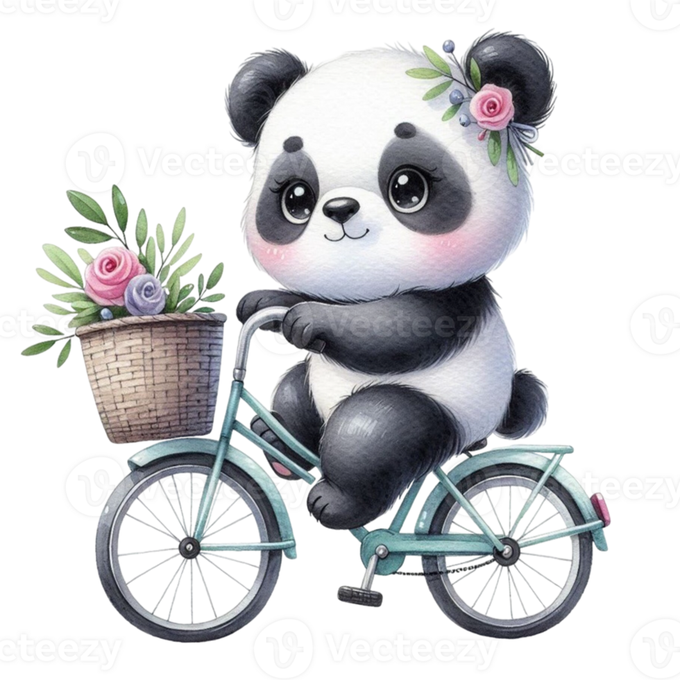 aigenerated panda riding a bicycle with basket png