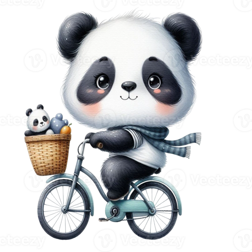 aigenerated panda riding a bicycle with basket png