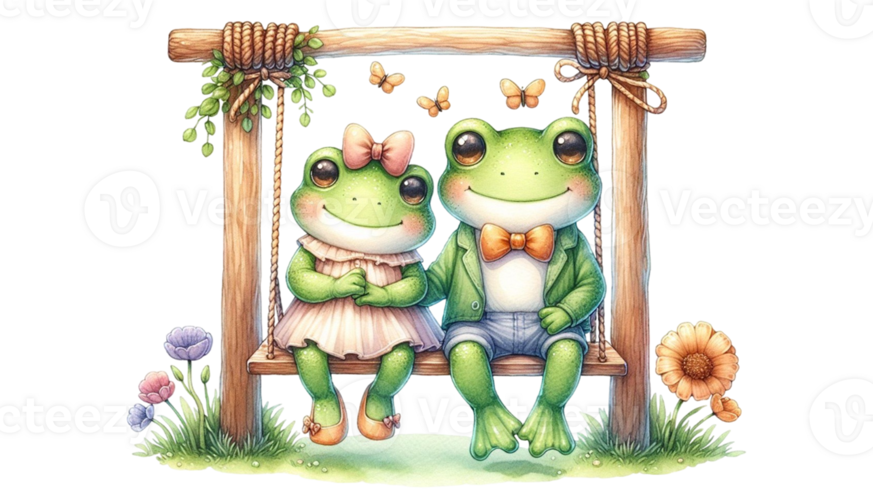 aigenerated frog sit on swing png