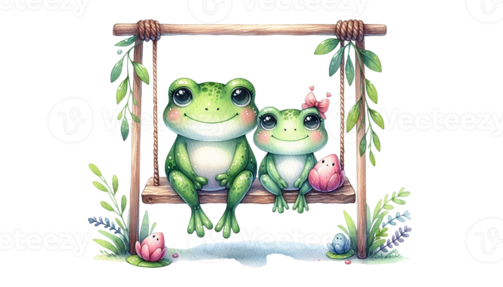 aigenerated frog sit on swing png