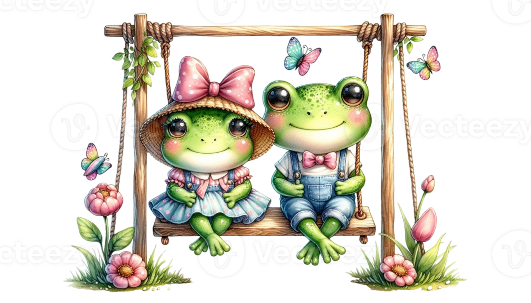 aigenerated frog sit on swing png