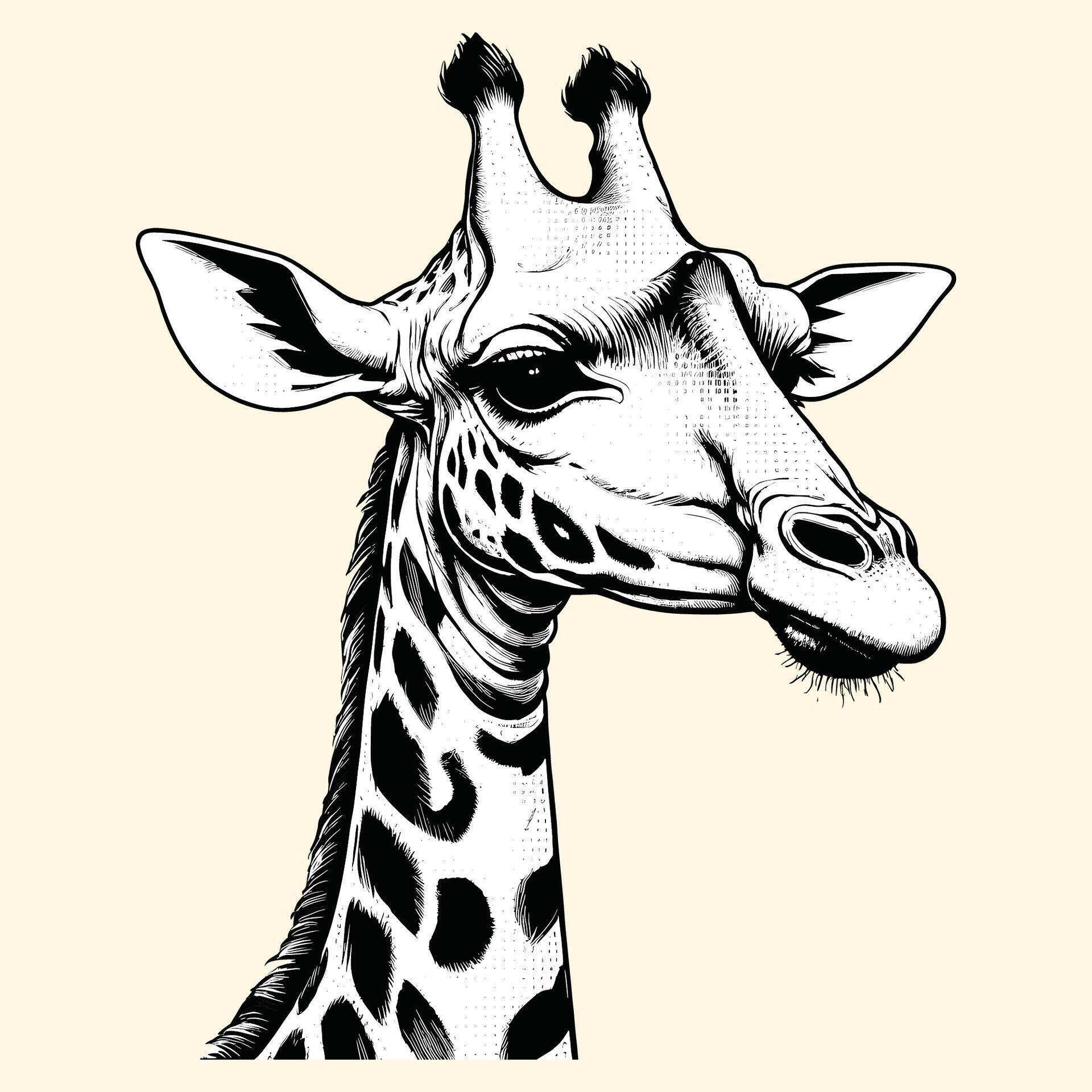 Hand Drawn Giraffe Head Illustration Giraffe Animal Engraved Style