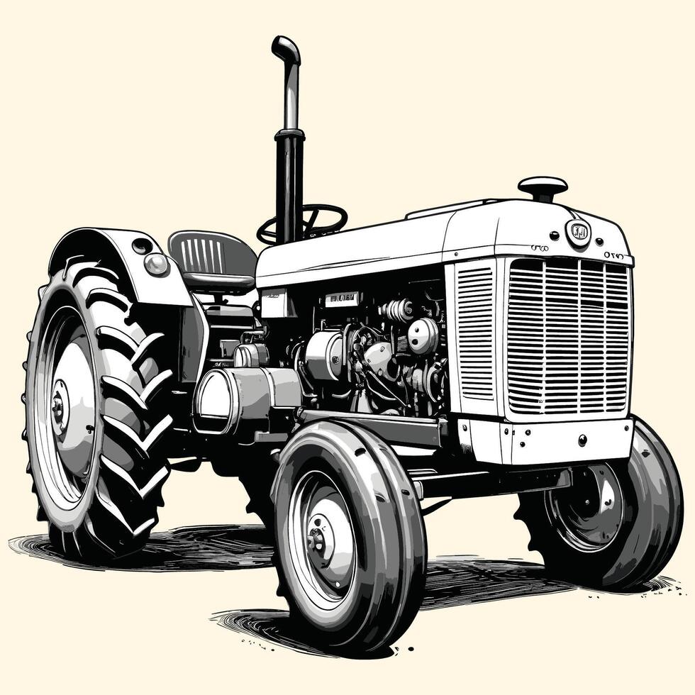 Hand Drawn Farm Tractor Illustration Engraved Style vector