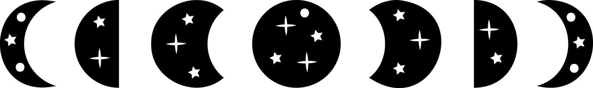 Abstract Geometric Moon Phase with Stars. Modern Mystical Art. Contemporary Celestial Artwork. Black White Astronomy Decor. Minimalist Lunar Calendar Print. Celestial Boho Icon. illustration vector
