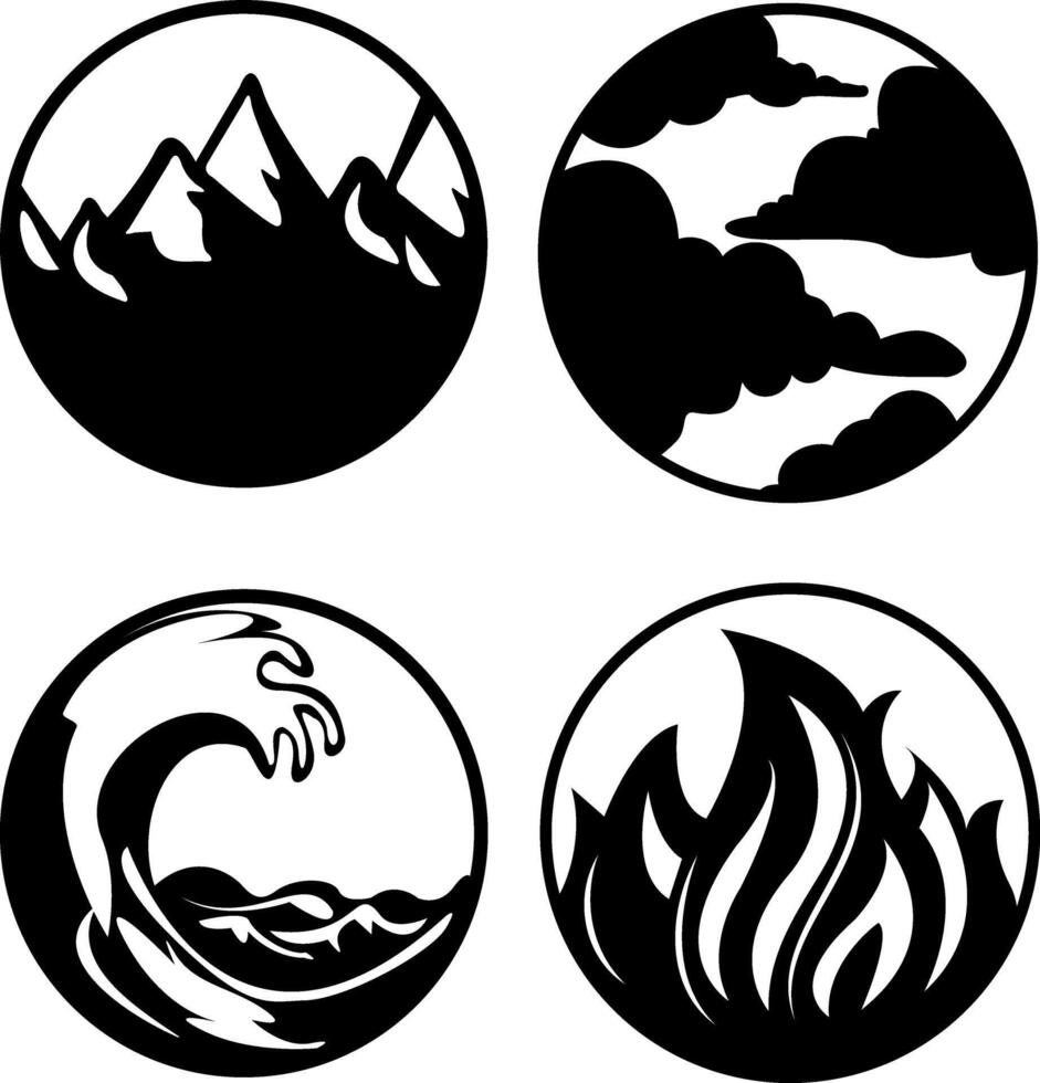 Nature Element Set. Eco Friendly Icons. Environmental Harmony. Four Elements Circle Symbols. Abstract Eco Concept Design. Water, Earth, Air, Fire Illustration Set. illustration vector