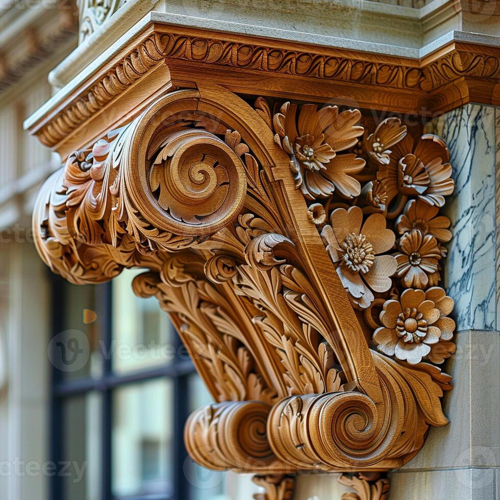 Close-up of intricate architectural details on a historic facade photo
