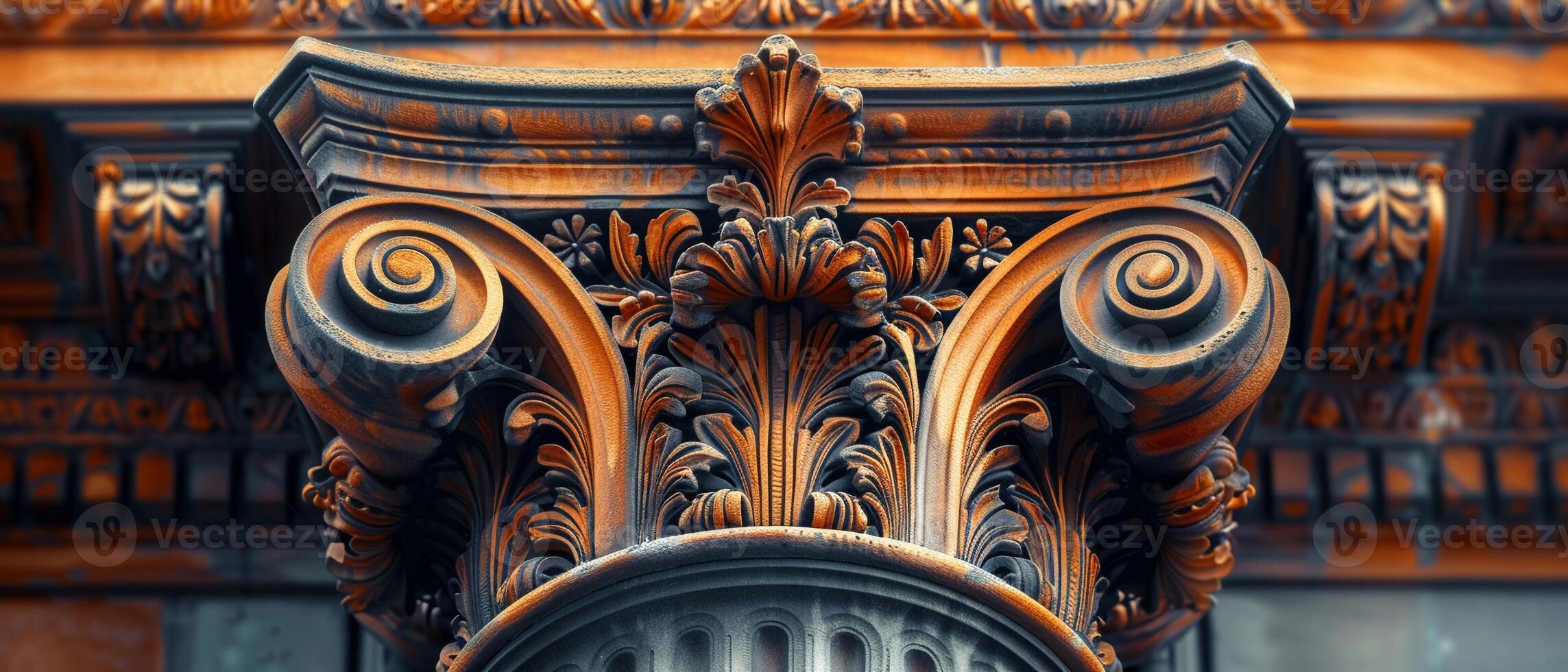 Close-up of intricate architectural details on a historic facade photo