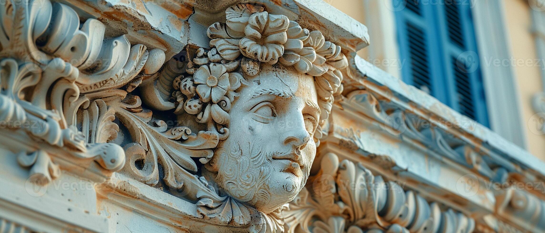 Close-up of intricate architectural details on a historic facade photo