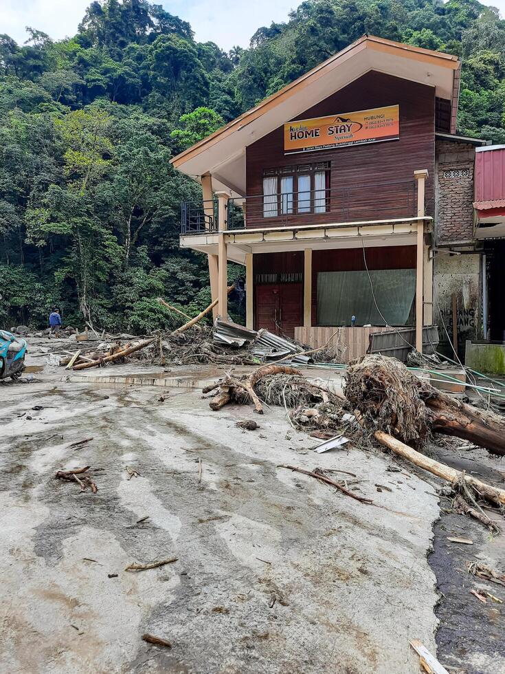 Tanah Datar, Indonesia - May 12, 2024. conditions of accommodation affected by cold lava flash floods, natural disasters in Lembah Anai, Sepuluh Koto District, Tanah Datar, West Sumatra, Indonesia photo