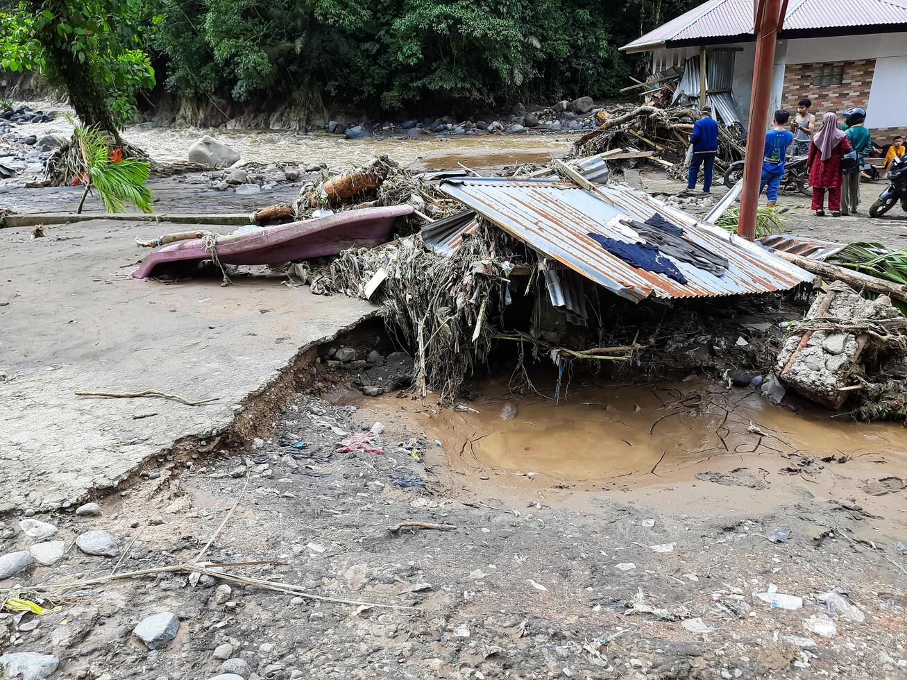 Tanah Datar, Indonesia - May 12, 2024. condition of the Mega Mendung water park which was affected by cold lava flash floods, natural disasters in Lembah Anai, Sepuluh Koto, Tanah Datar, Indonesia photo