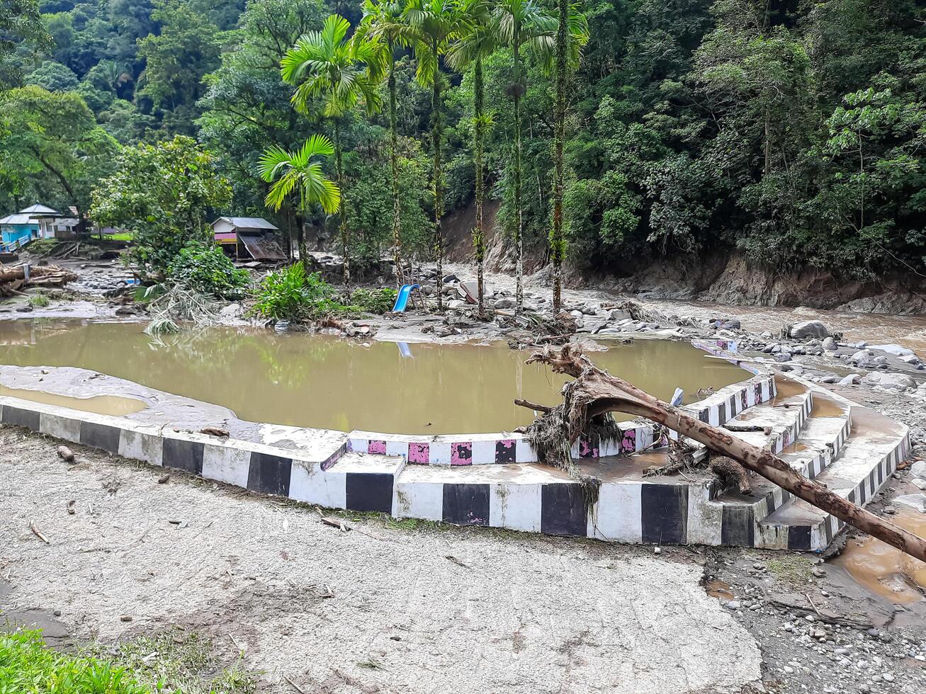 Tanah Datar, Indonesia - May 12, 2024. condition of the Mega Mendung water park which was affected by cold lava flash floods, natural disasters in Lembah Anai photo