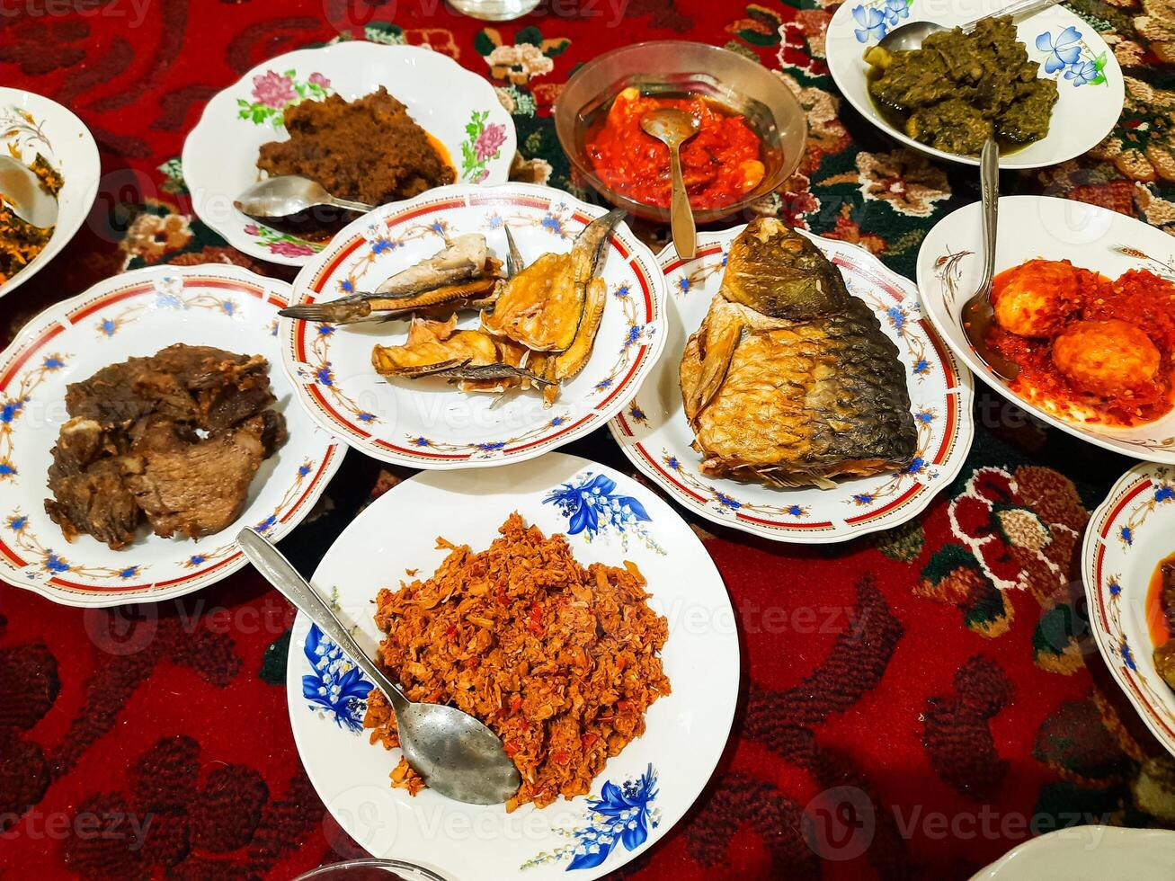 Traditional dishes during Eid al-Fitr with Padang cuisine as one of the typical foods in Indonesia photo
