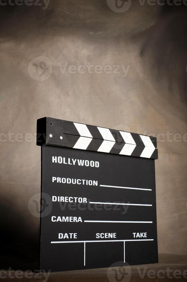 A movie production clapstick board. photo