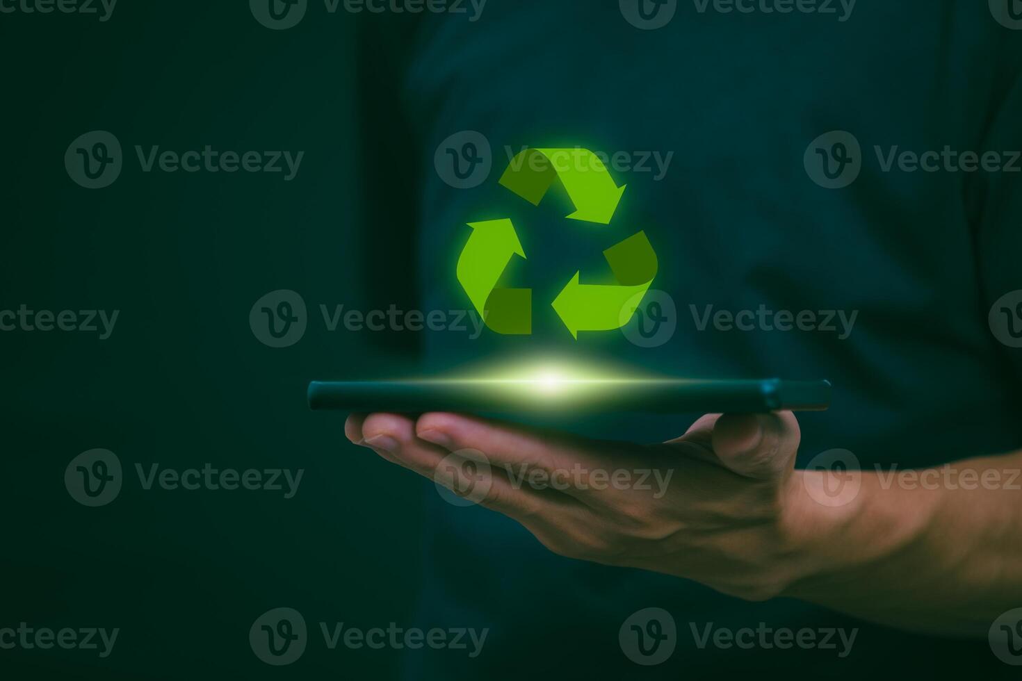environmental conservation concept Sustainable environmental development Businessman showing symbols related to recycling or reuse Reducing carbon emissions to reduce global warming photo
