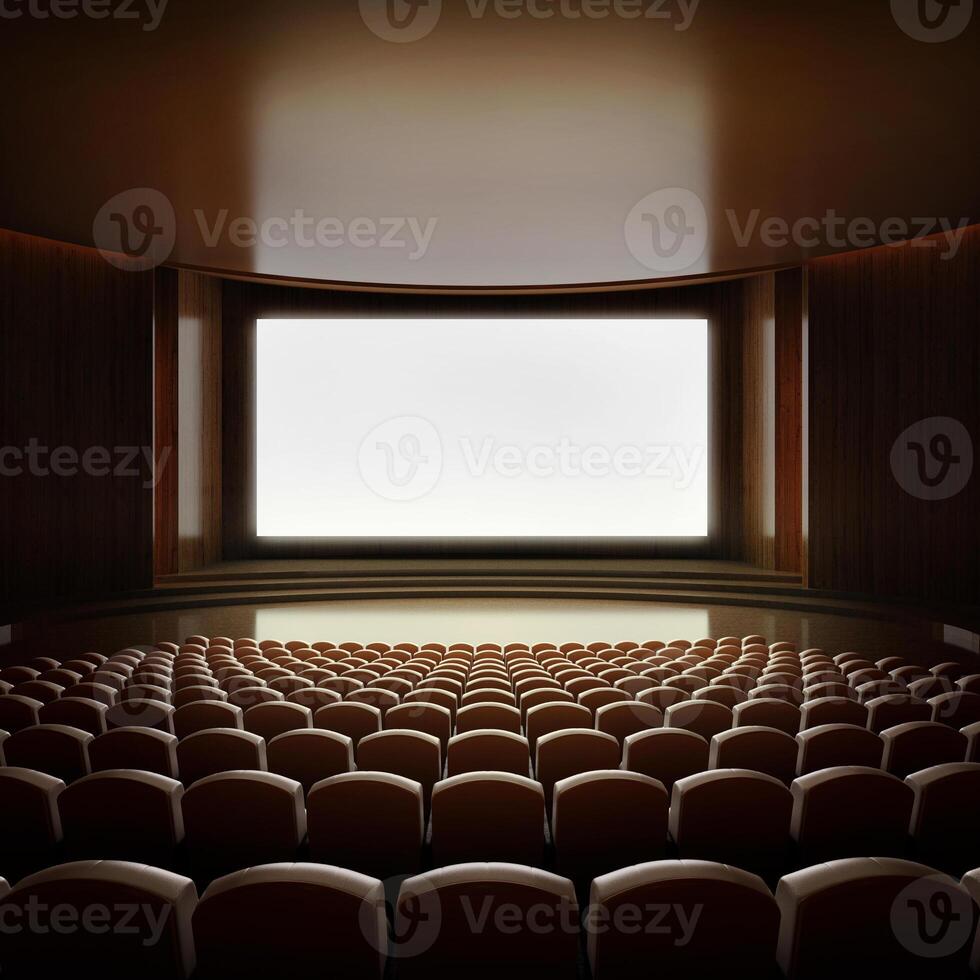 Empty movie theater with rows of seats.3d rendering photo