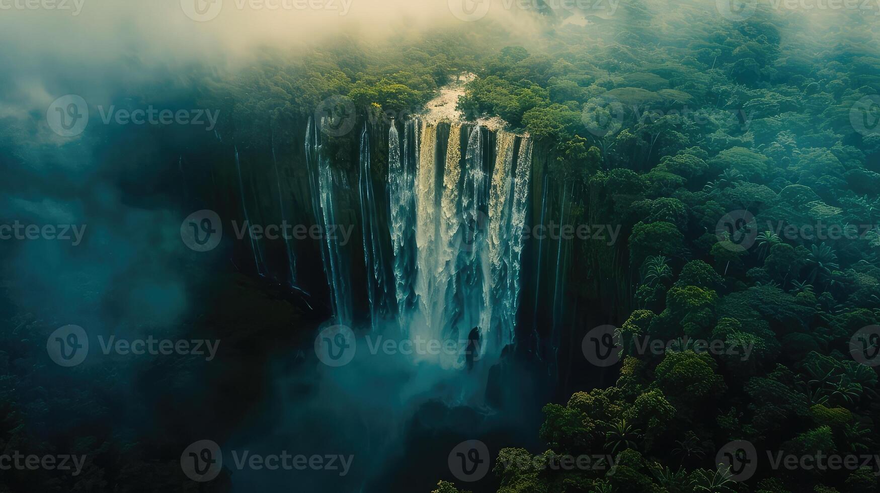 aerial view of waterfall in the jungle photo