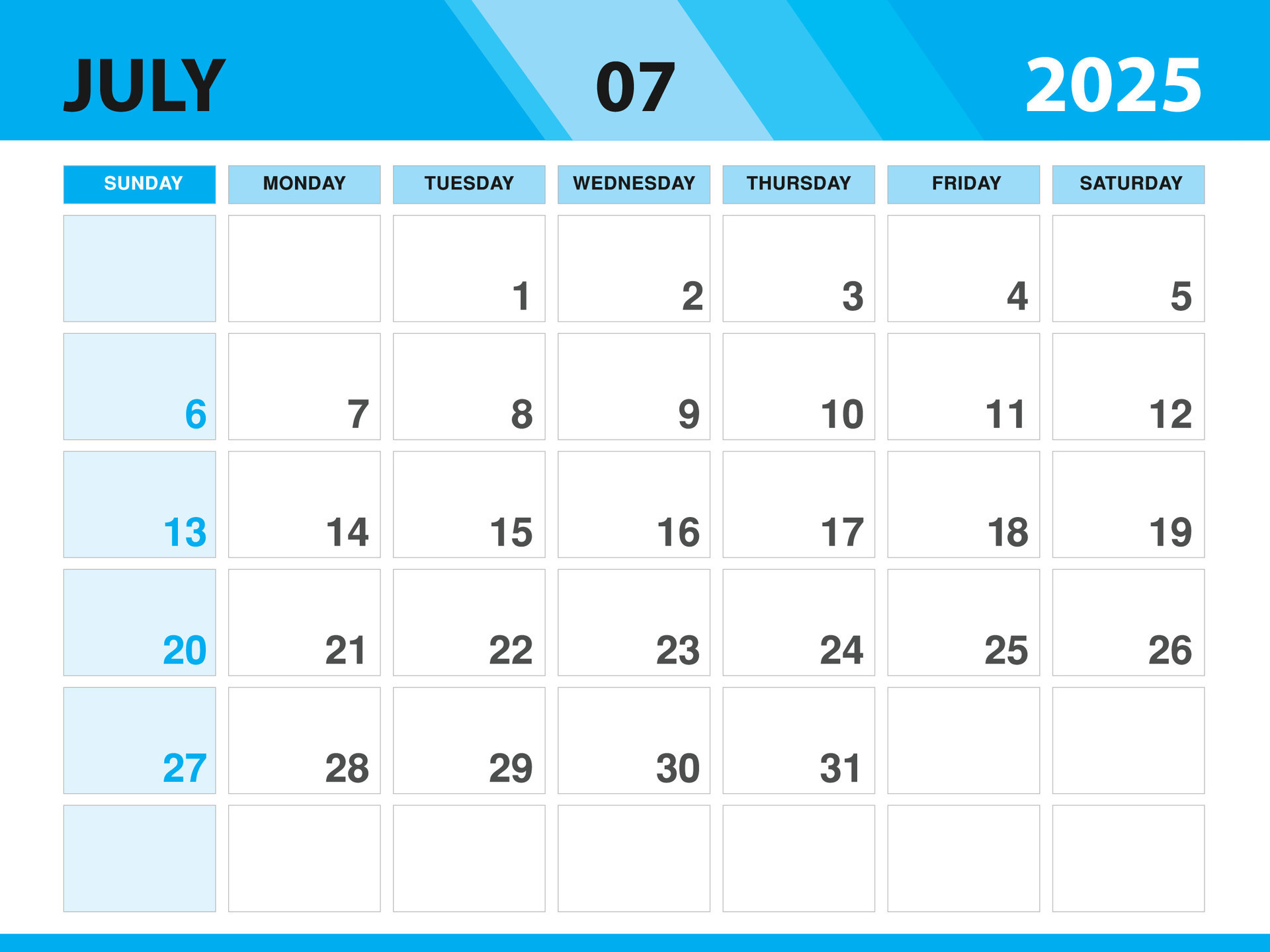 July 2025 template, Calendar 2025 template , planner monthly design