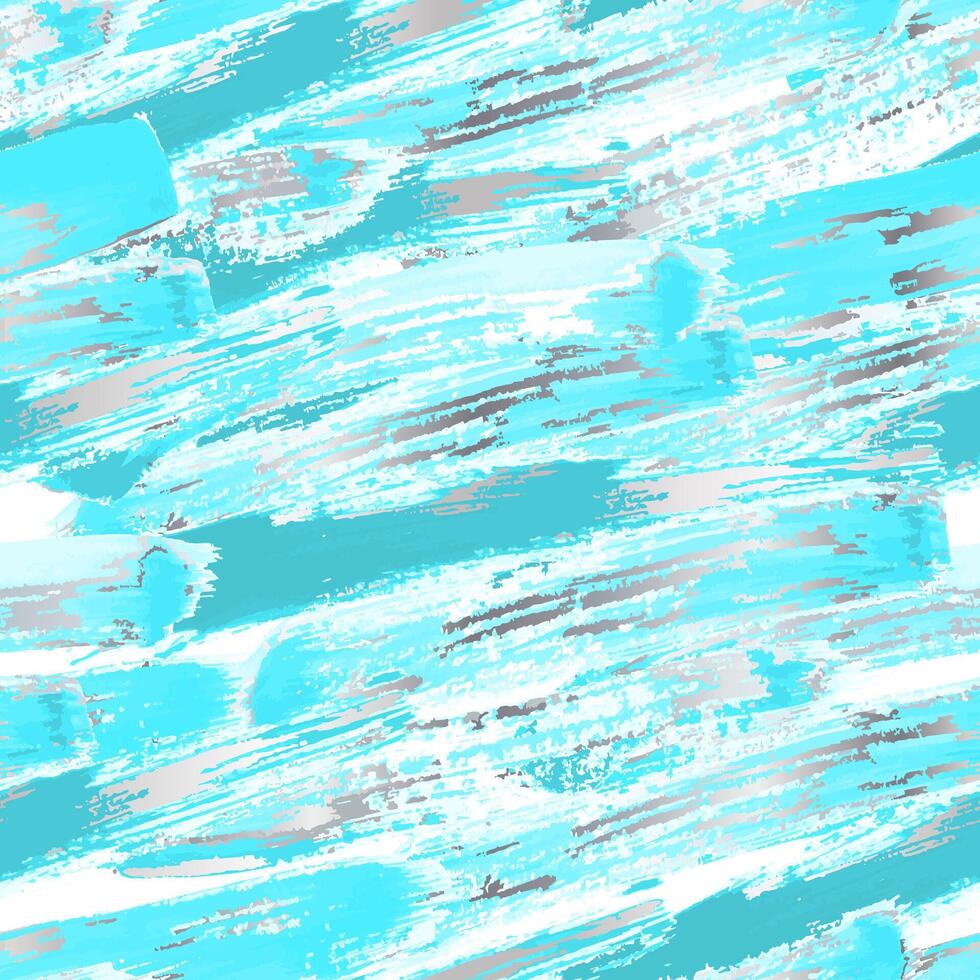 Turquoise Silver Brush Strokes Seamless Pattern Design vector