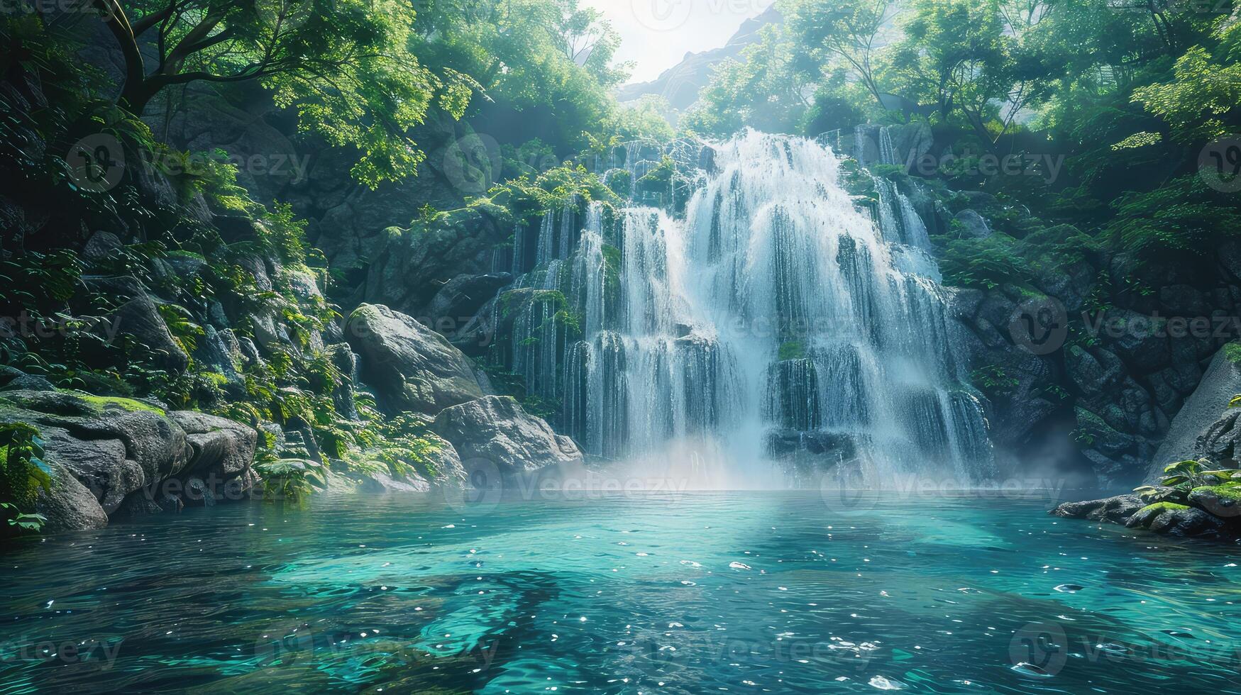 a beautiful waterfall in the middle of a forest photo