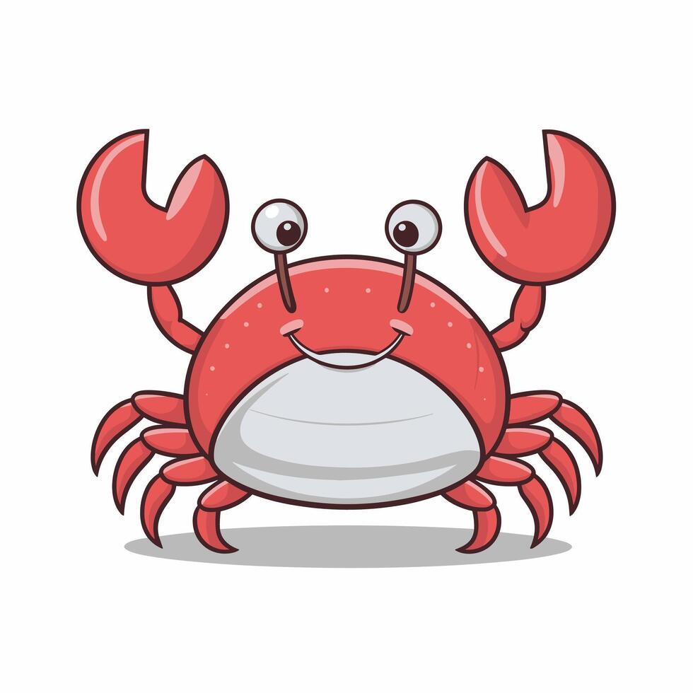 Colorful red crab illustration. Sea creature in flat design. Shell crab icon isolated on white background. vector