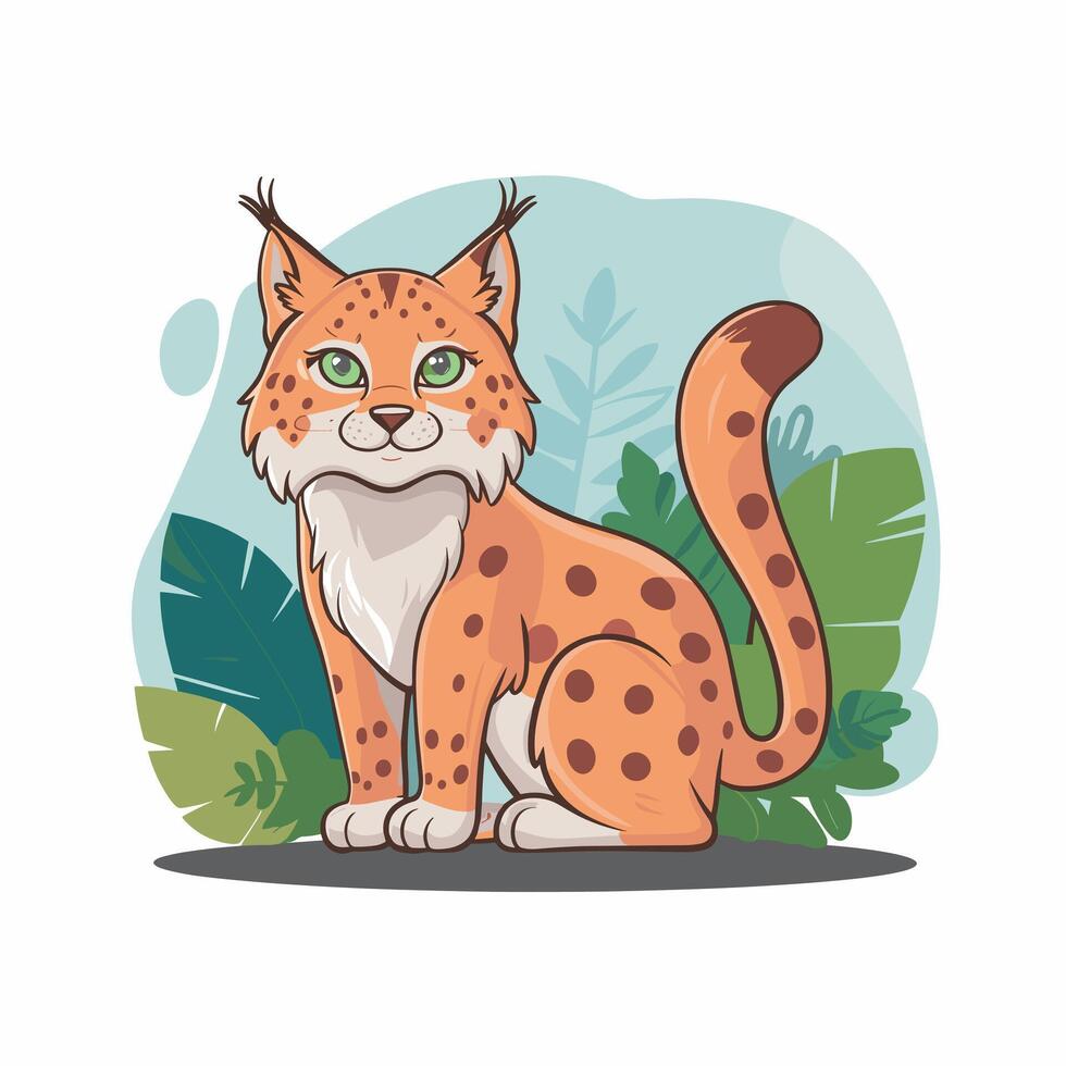 Bobcat is a wild cat. flat illustration of animal isolated on white background. vector