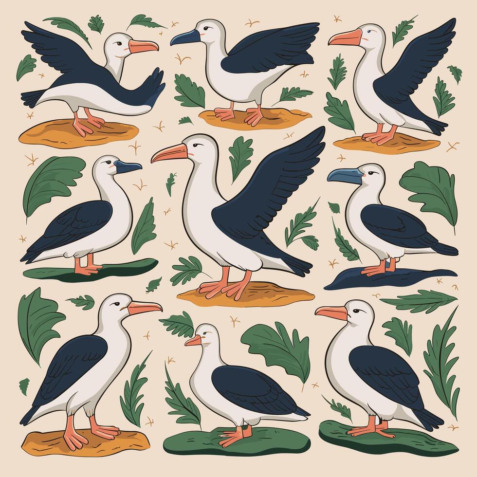 Cartoon cute bird albatross Colorful flat illustration white background vector