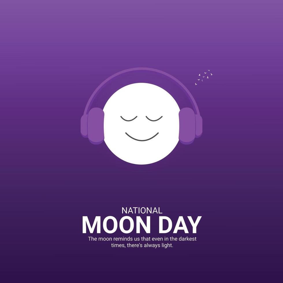 National Moon Day creative ads design. Anniversary of landing on the Moon. Moon Day Poster, July 20. Important day. vector