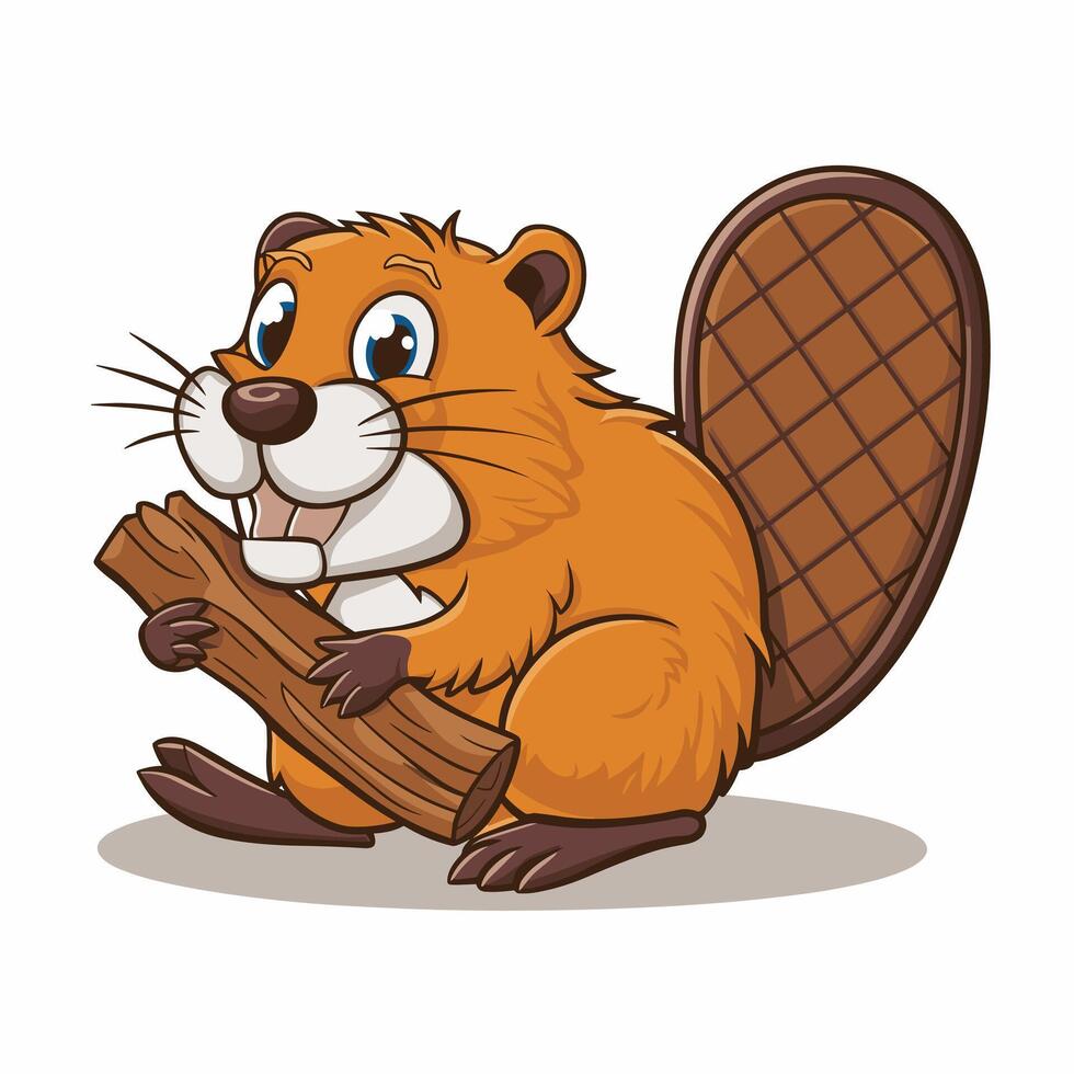Beaver wild animal set illustration. Funny character in various poses cartoon design Isolated on white background. vector