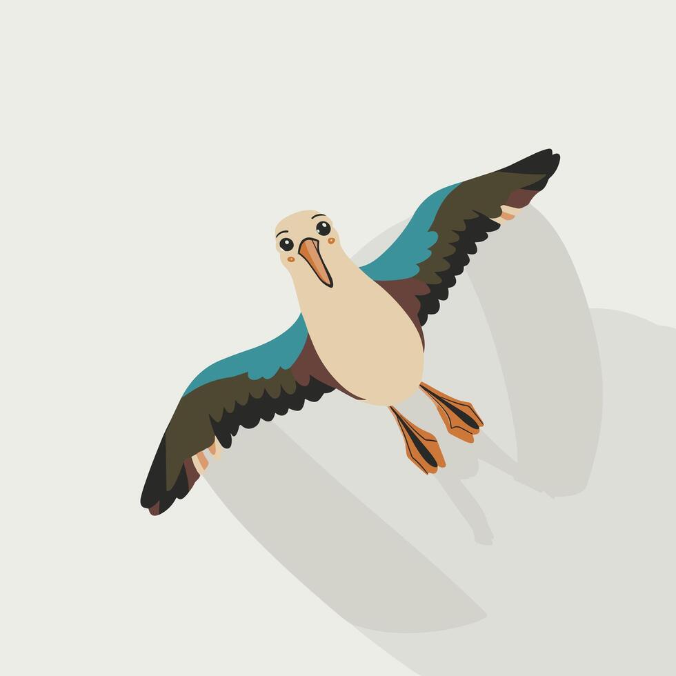 Cartoon cute bird albatross Colorful flat illustration white background vector