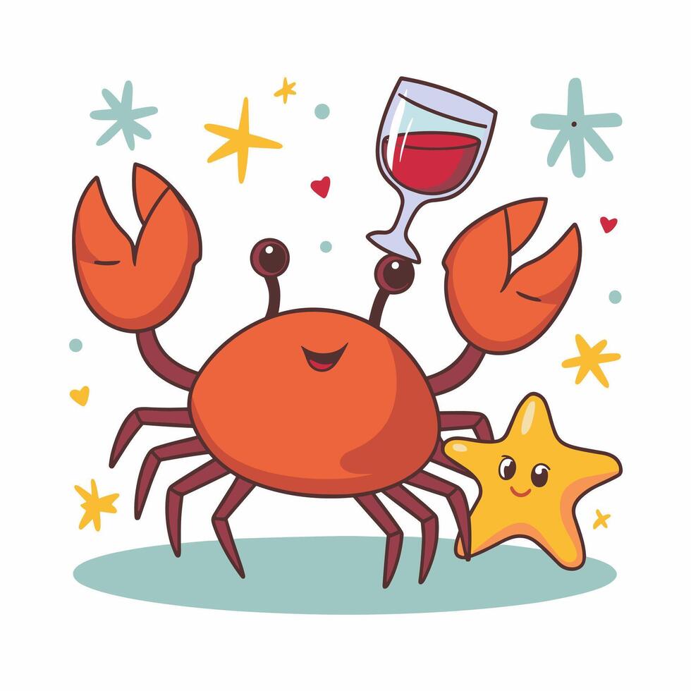 Colorful red crab illustration. Sea creature in flat design. Shell crab icon isolated on white background. vector