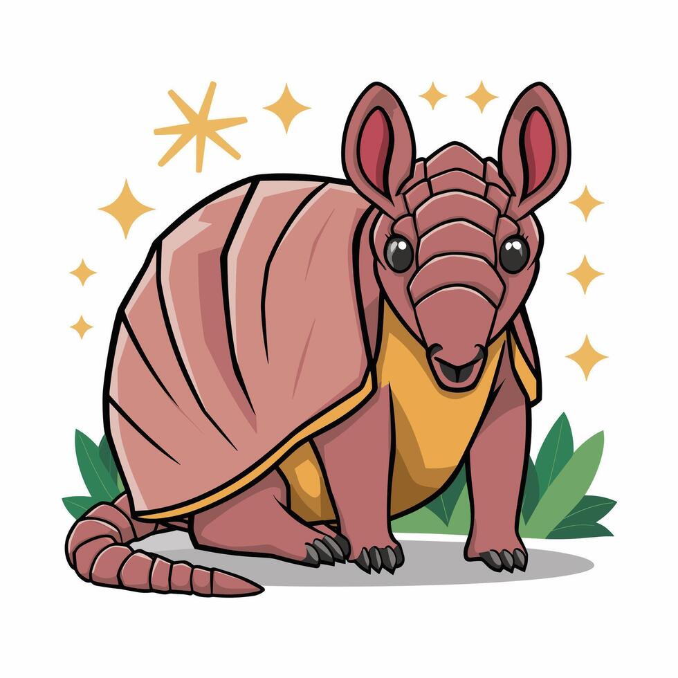 Armadillo flat art illustration. Cute animal character design for kids. Simple flat pastel style. vector