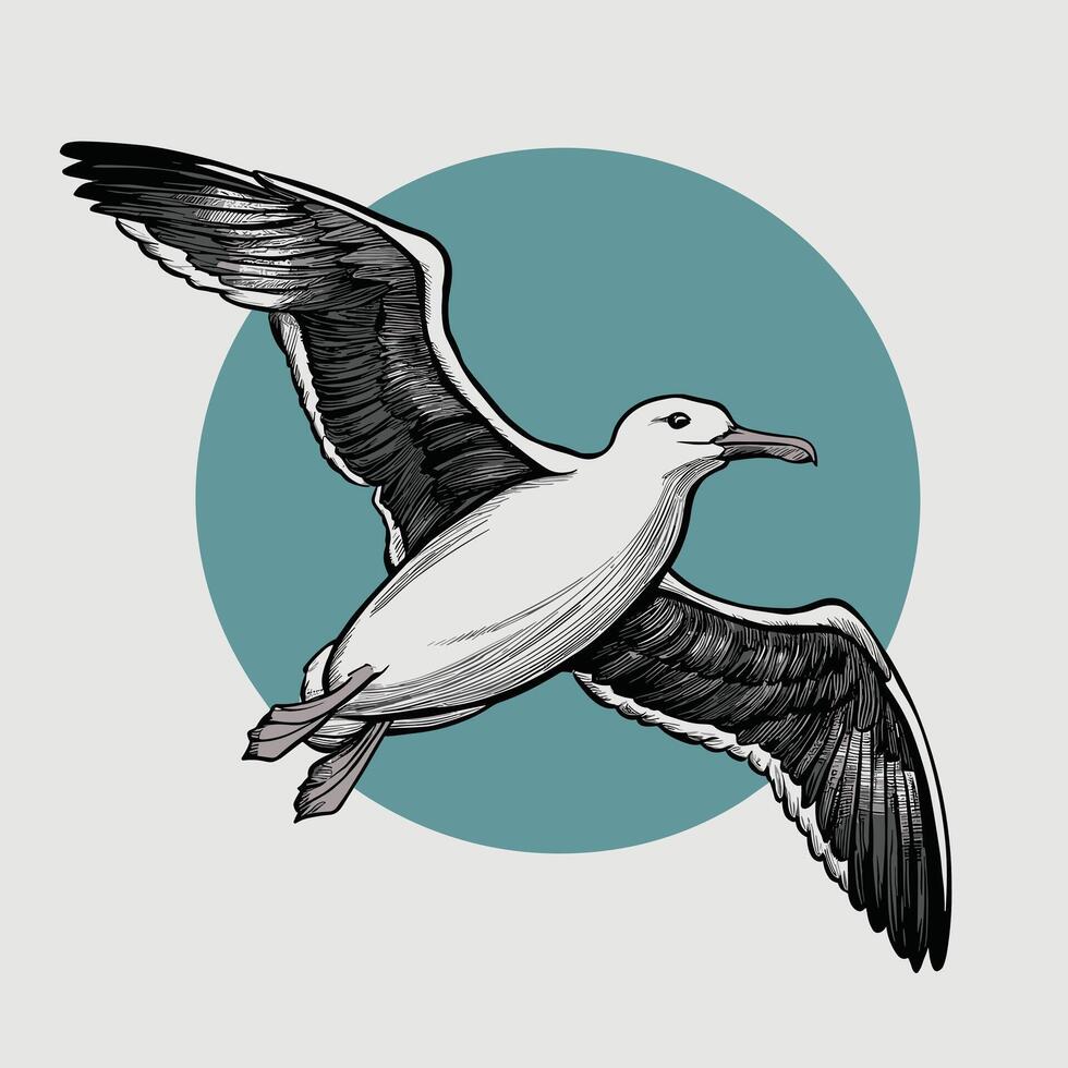 Cartoon cute bird albatross Colorful flat illustration white background vector
