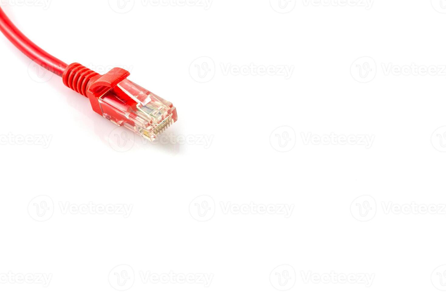 Connections of red network cable red lan cable photo