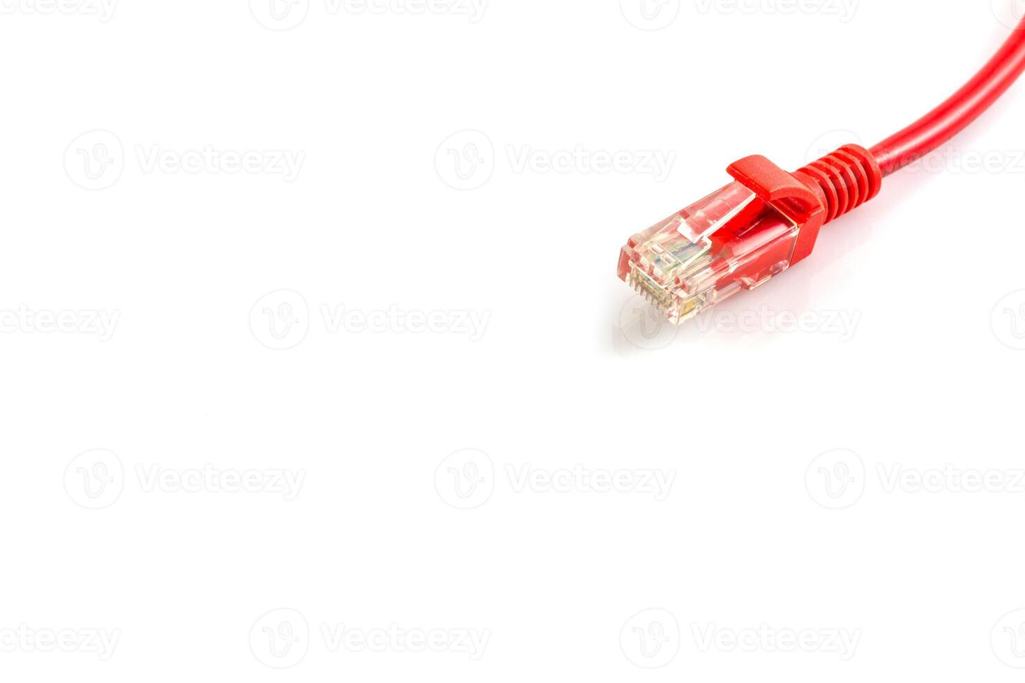 Connections of red network cable red lan cable photo