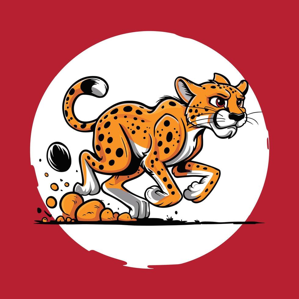 Cheetah illustration of cartoon cheetah in various actions, sitting, standing, walking, running. Isolated on white background vector