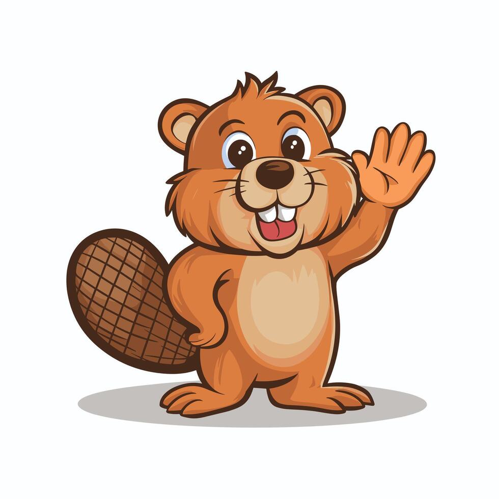 Beaver wild animal set illustration. Funny character in various poses cartoon design Isolated on white background. vector